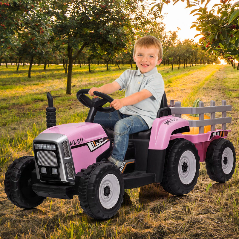 3-Speed Electric Ride On Tractor Toy with Trailer for Kids - Remote Controlled
