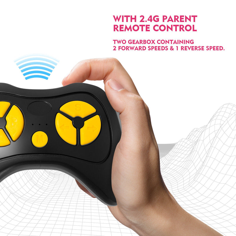 3-Speed Pink Ride On Car Truck for Kids with RC, MP3, LED Lights, USB, and Cover - 12V Battery Powered