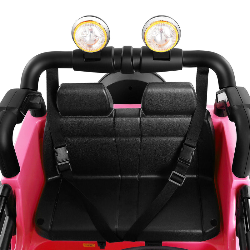 3-Speed Pink Ride On Car Truck for Kids with RC, MP3, LED Lights, USB, and Cover - 12V Battery Powered