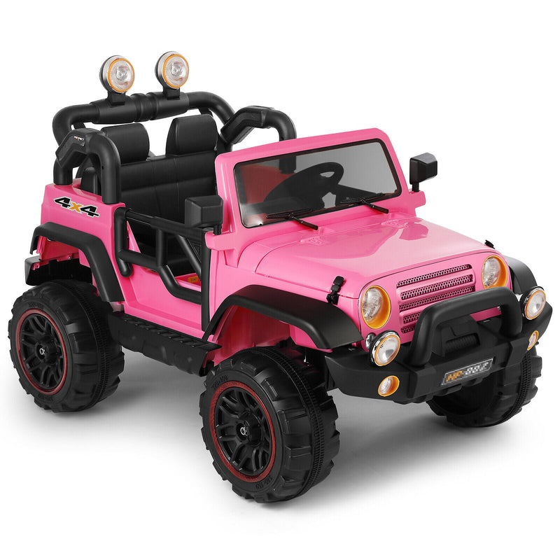 3-Speed Pink Ride On Car Truck for Kids with RC, MP3, LED Lights, USB, and Cover - 12V Battery Powered