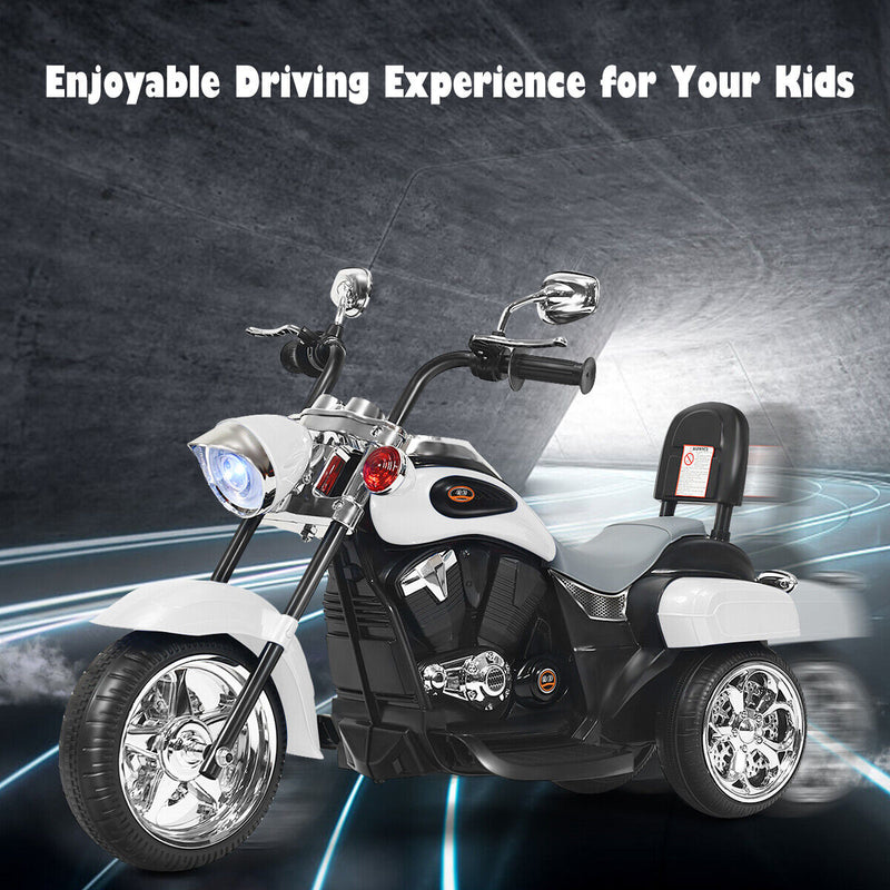 3-Wheel Chopper Motorcycle for Kids with Light & Horn - White