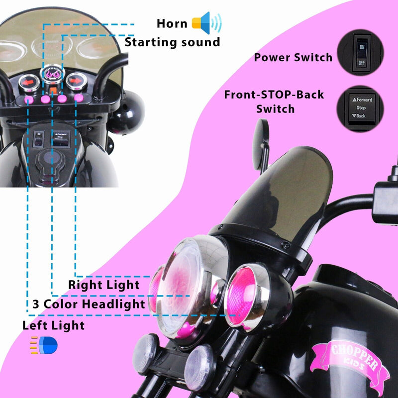 3-Wheel Chopper Ride-On Motorcycle Toy for Kids with LED Headlights