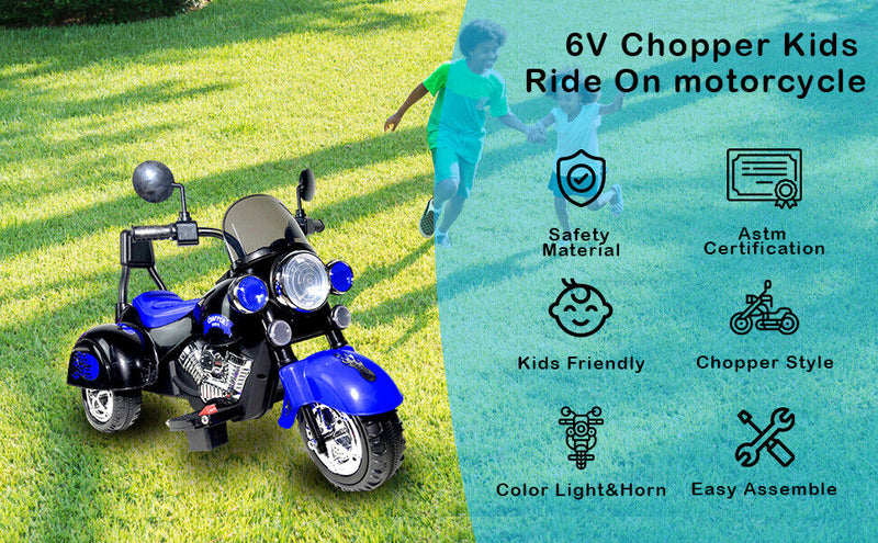 3-Wheel Chopper Ride-On Motorcycle Toy for Kids with LED Headlights