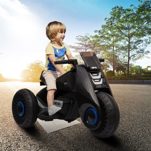 3-Wheel Double Drive Electric Kids Motorcycle in Black - 6V Ride-On Toy for Children