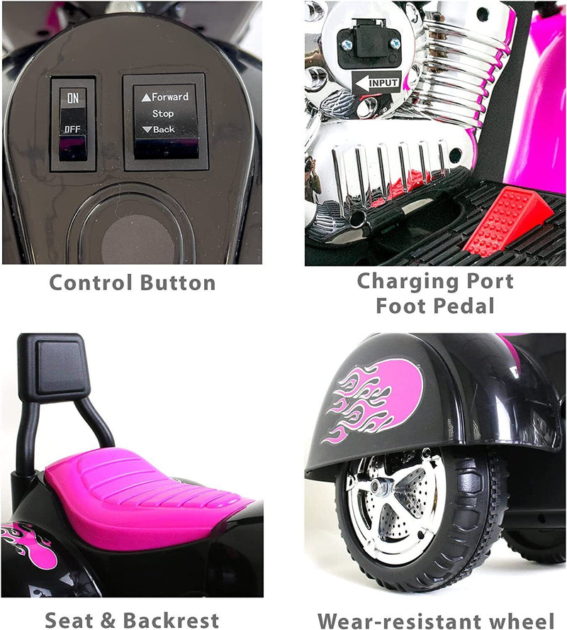 3-Wheel Electric Motorcycle for Kids with LED Headlights and Rechargeable Battery