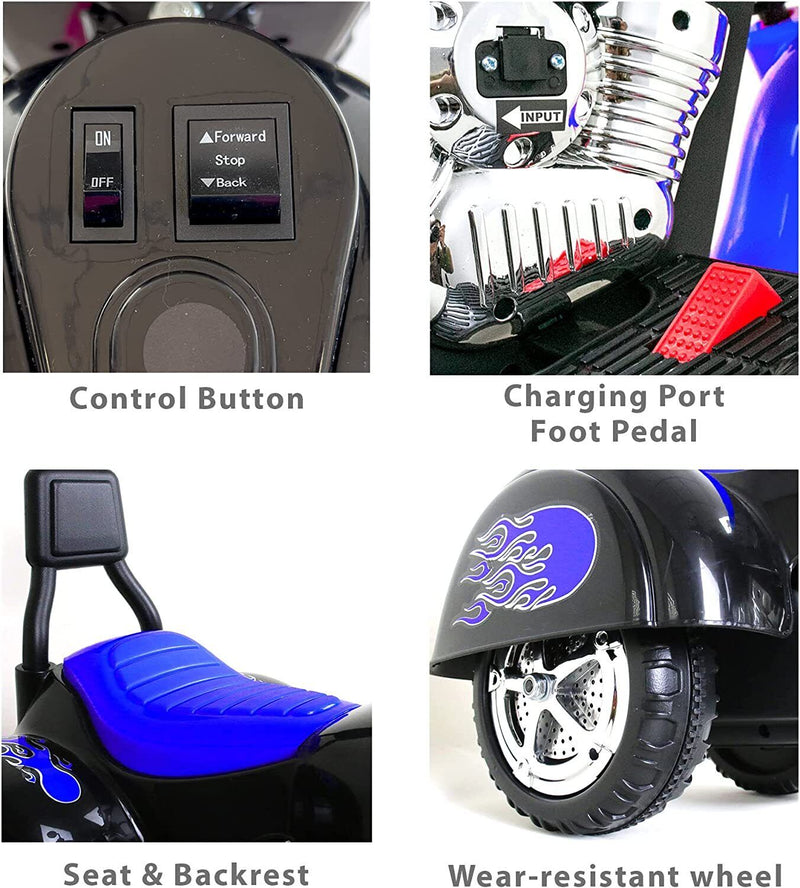 3-Wheel Electric Motorcycle for Kids with LED Headlights and Rechargeable Battery