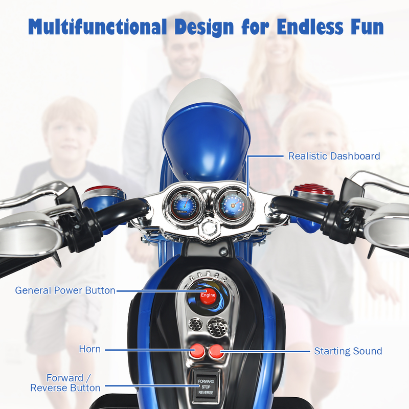 3-Wheel Electric Motorcycle Tricycle for Kids with Rechargeable Battery
