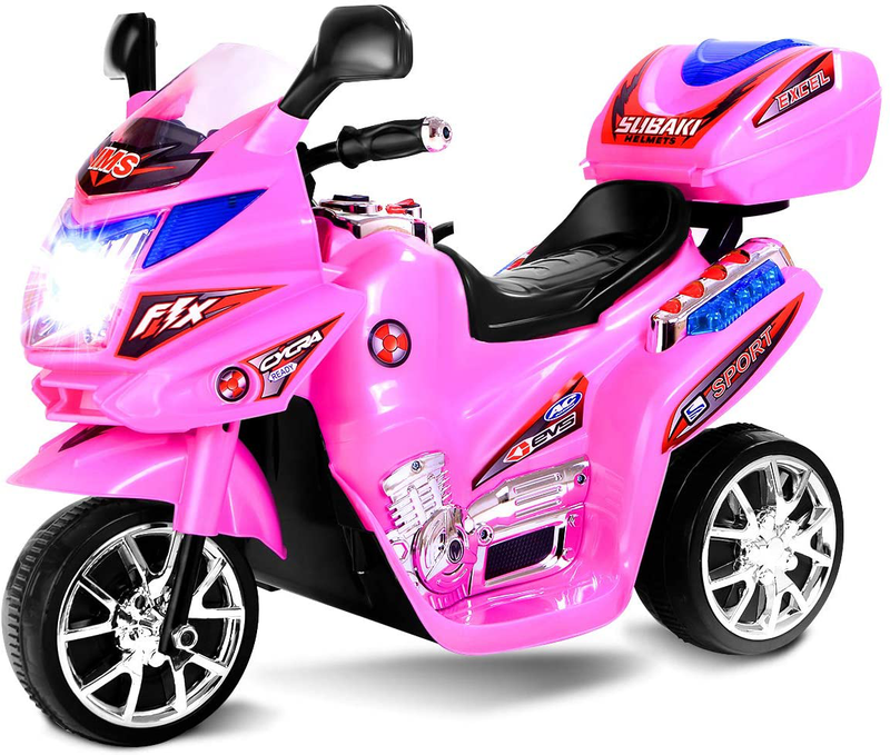 3-Wheel Electric Ride-On Motorcycle with Pink Headlights, 6V Battery Powered