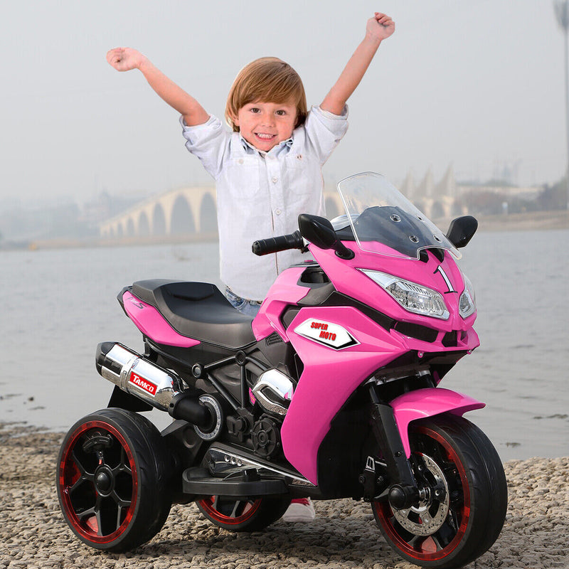 3-Wheel Kids Ride-On Motorcycle with LED Lights, Music, and Pink Screen