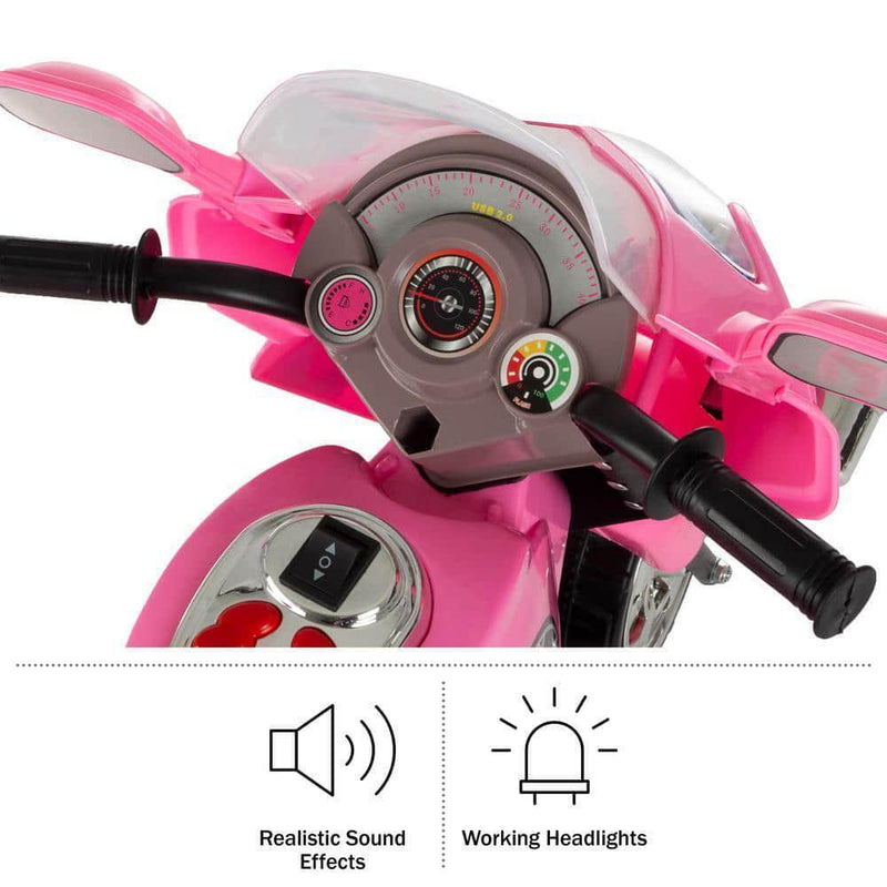 3-Wheel Pink Battery Powered Motorcycle Ride-On Toy for Kids