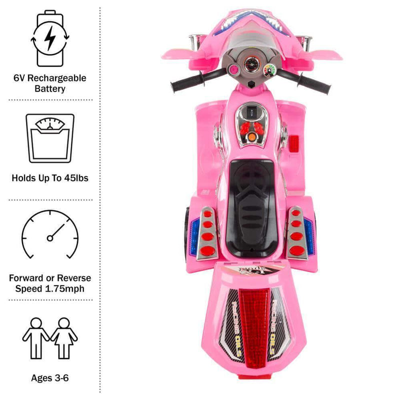 3-Wheel Pink Battery Powered Motorcycle Ride-On Toy for Kids
