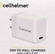 30-Watt Power Delivery Wall Charger, White, with USB-C Port, cellhelmet TekShack
