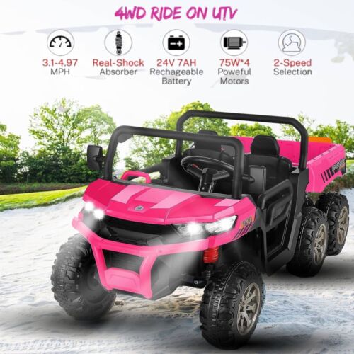 300W 24V 4WD 6 Wheels Ride On Car with Electric Dump Bed and LED&MP3 - 2 Seater Truck for Endless Fun!