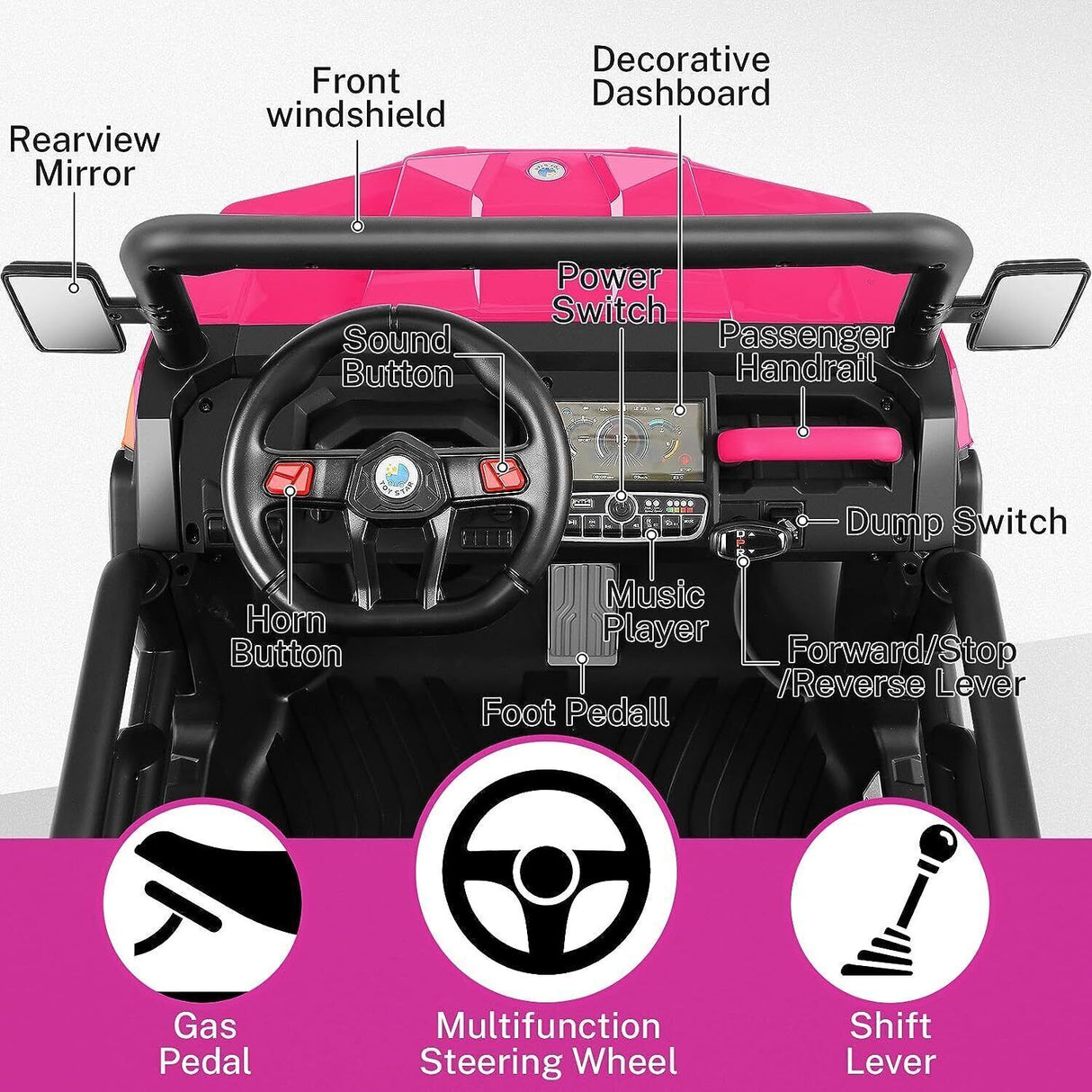 300W 24V 4WD 6 Wheels Ride On Car with Electric Dump Bed and LED&MP3 - 2 Seater Truck for Endless Fun!
