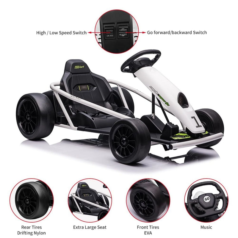 High-Speed Drifting Go Kart for Kids 8-12 Years - 24V Electric Ride-On with 8MPH Top Speed and Adjustable 14.3 Seat