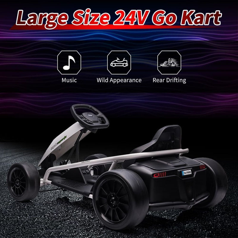 High-Speed Drifting Go Kart for Kids 8-12 Years - 24V Electric Ride-On with 8MPH Top Speed and Adjustable 14.3 Seat