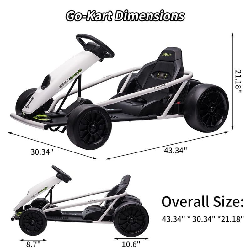 High-Speed Drifting Go Kart for Kids 8-12 Years - 24V Electric Ride-On with 8MPH Top Speed and Adjustable 14.3 Seat