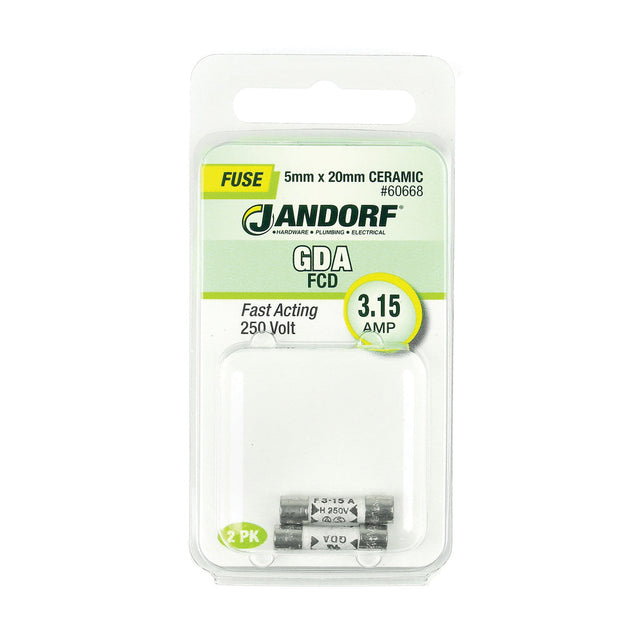 Jandorf Fast Acting 250 Volt 3.15 Amp Fuse #60668 Jandorf