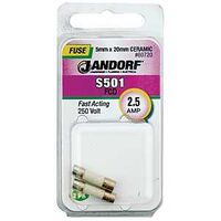 Jandorf Fast Acting 250 Volt 2.5 Amp Fuse #60720 Jandorf