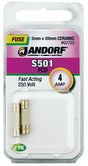 Jandorf Fast Acting 250 Volt 4 Amp Fuse #60722 Jandorf