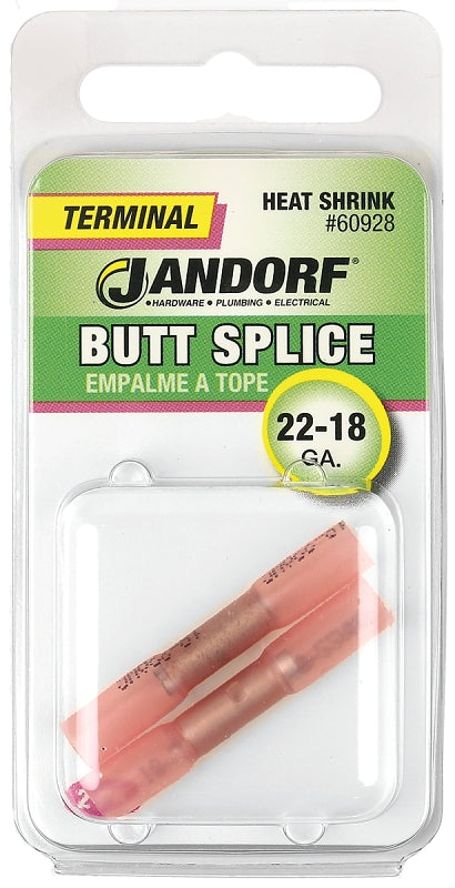 Butt Splice Connector, 22 to 18 AWG Wire, Copper Contact, Red #60928 Jandorf