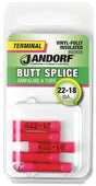 Butt Splice Connector, 22 to 18 AWG Wire, Vinyl Insulation, Copper Contact, Red, 5/PK #60934 Jandorf