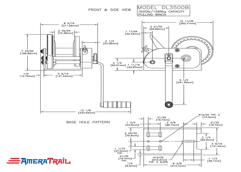 3500 lb Boat Winch w/ 25' x 3" Strap, Heavy Duty Spool System - Dutton Lainson