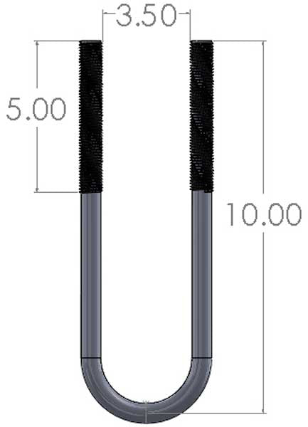 U Bolt, 5/8 X 3 1/2 X 10