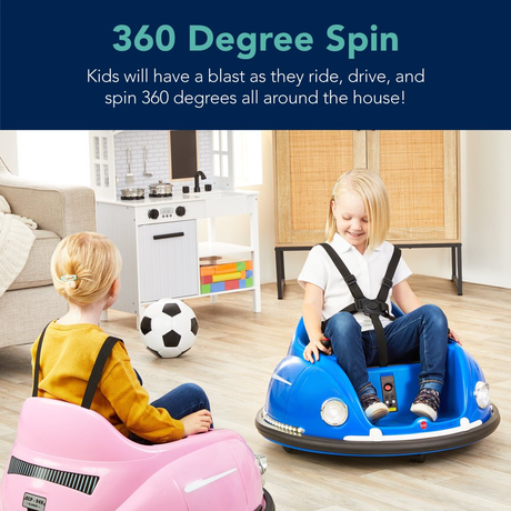 360 Degree Bumper Car Toy for Kids with Remote Control, Safety Harness, and Lights