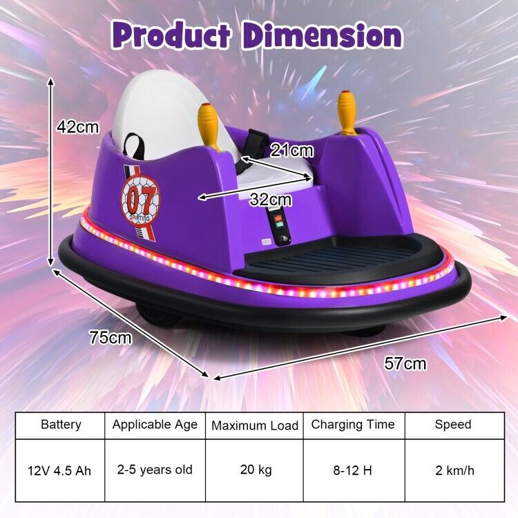 360 Degree Spin Kids Ride On Bumper Car with Remote Control - 12V Race Toy