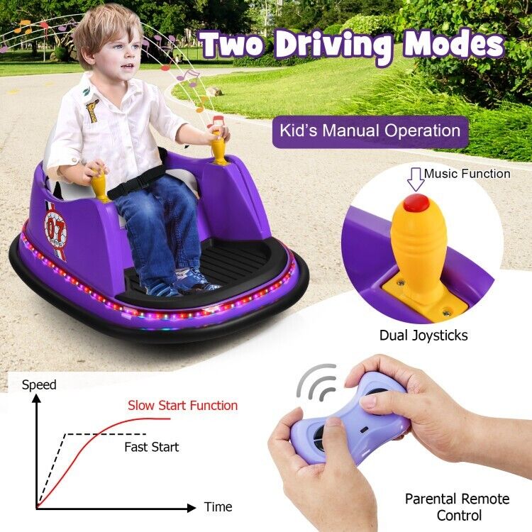 360 Degree Spin Kids Ride On Bumper Car with Remote Control - 12V Race Toy