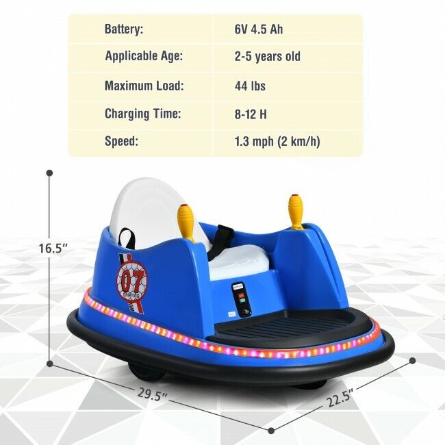 360-Degree Spin Race Bumper Car 6V Ride On with Remote Control for Kids