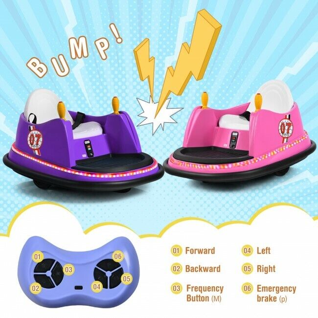 360-Degree Spin Race Bumper Car 6V Ride On with Remote Control for Kids