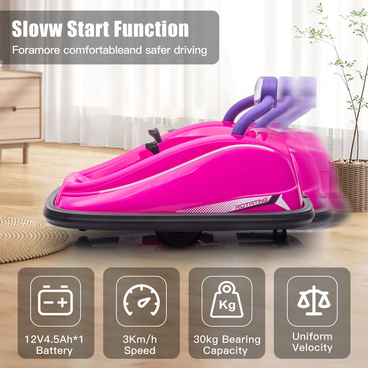 360° Electric Bumper Car for Kids & Toddlers with Remote Control - 2 Modes