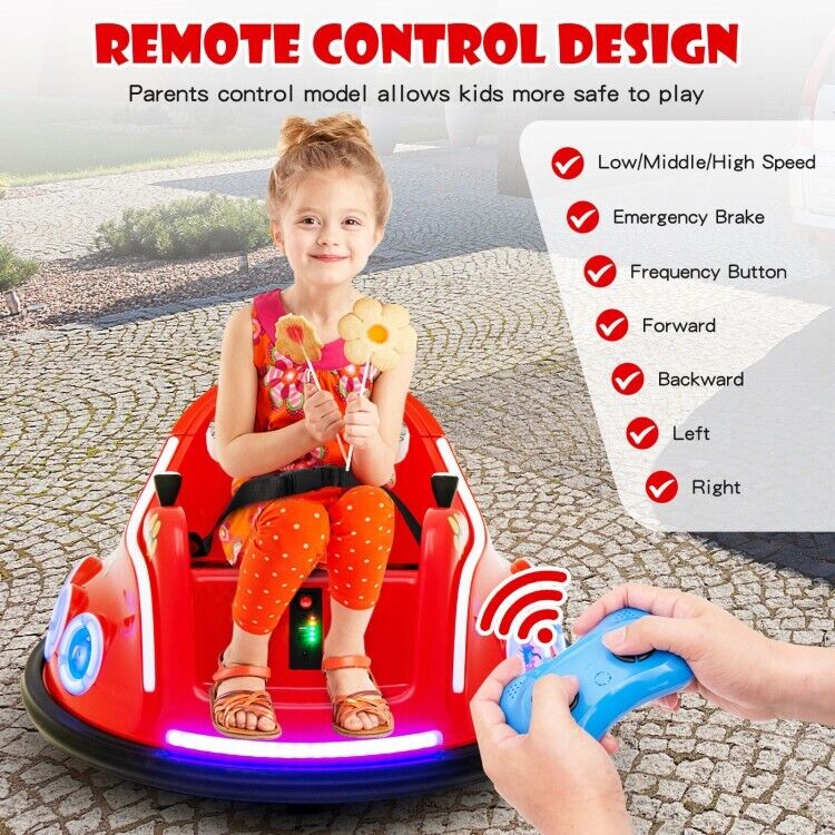 360° Electric Bumper Car for Kids with Remote Control and LED Lights - 12V Ride-On Vehicle