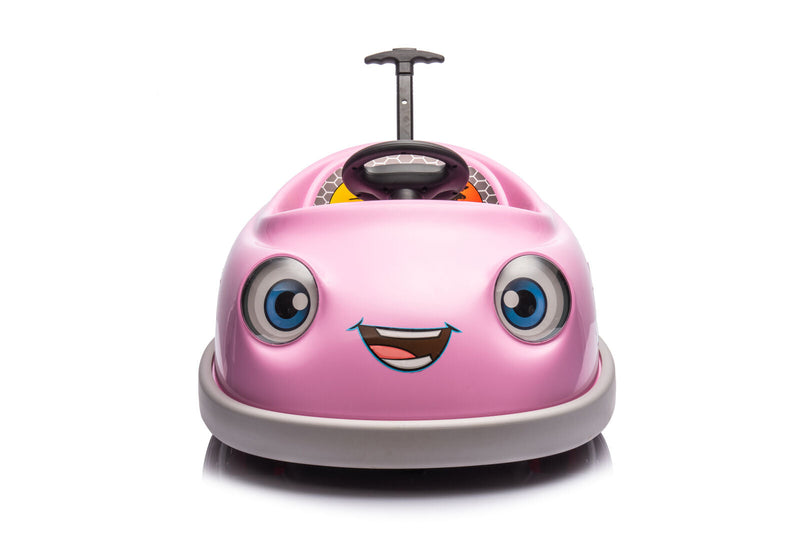 360° Pink Bumper Car Ride-On Toy with LED Remote Control for Kids (12V)