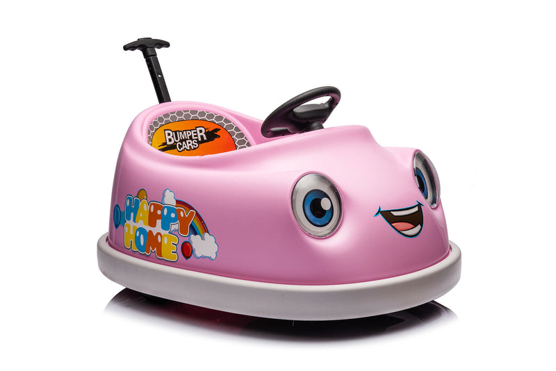360° Pink Bumper Car Ride-On Toy with LED Remote Control for Kids (12V)