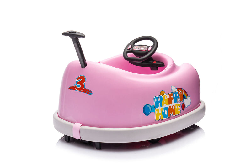 360° Pink Bumper Car Ride-On Toy with LED Remote Control for Kids (12V)