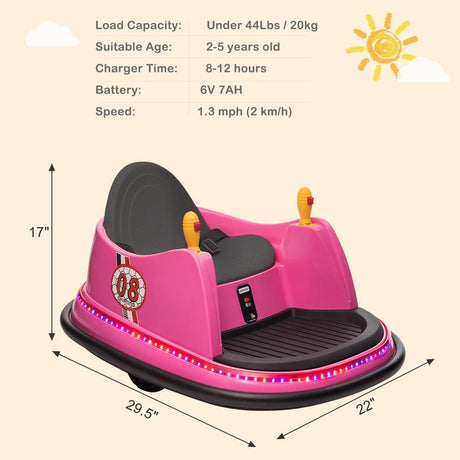 360° Remote Control Pink Bumper Car Ride-On Toy for Kids Ages 6 and Up
