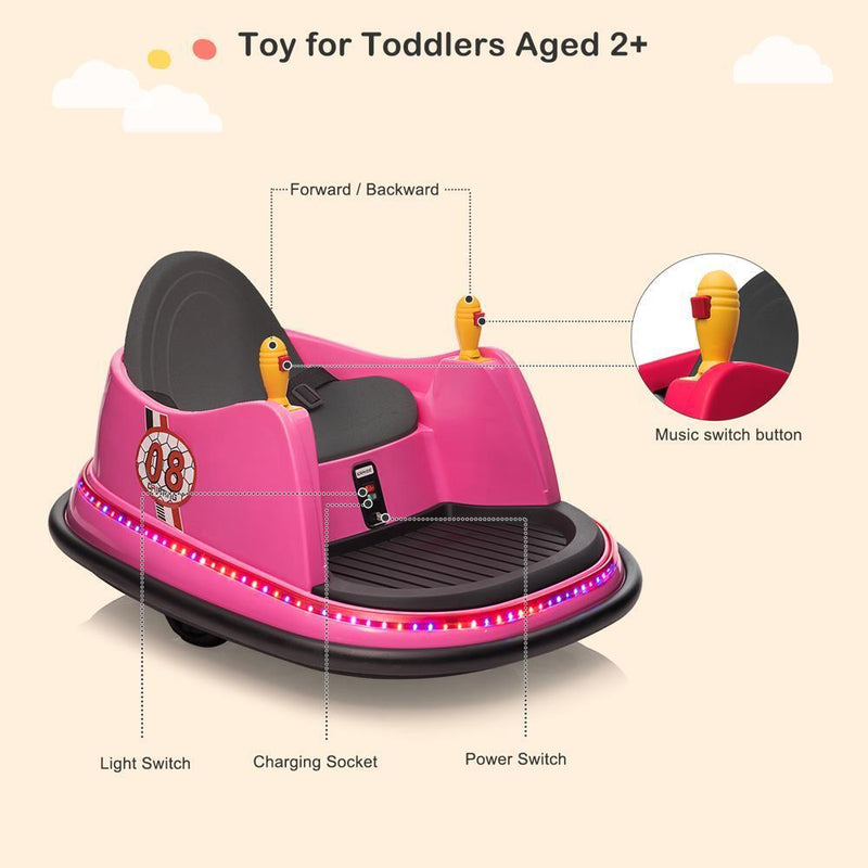 360° Remote Control Pink Bumper Car Ride-On Toy for Kids Ages 6 and Up