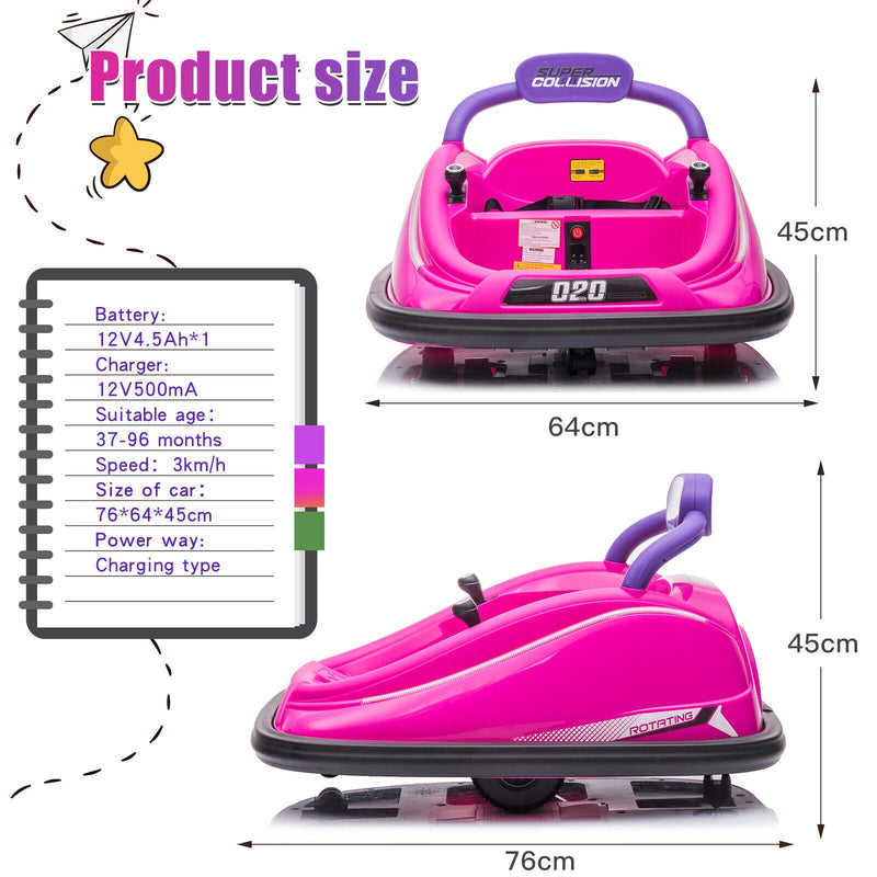 360° Rotating Bumper Car for Kids with Parental Remote Control and Light - 12V Ride-On Toy