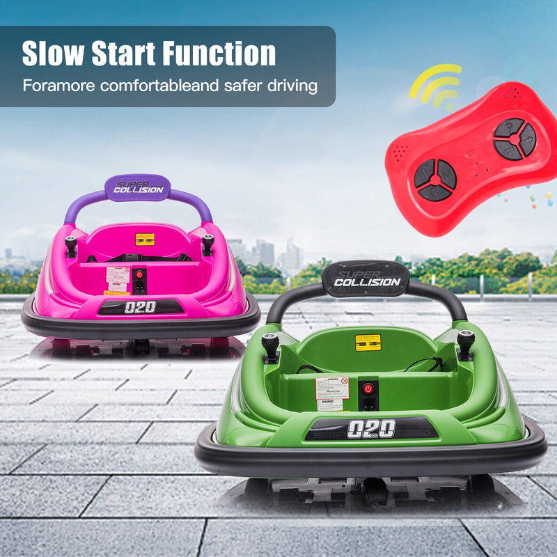 360° Rotating Kids Bumper Car with Remote Control and LED Lights - 12V Twin Motor Ride On Toy