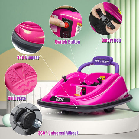 360° Rotating Kids Bumper Car with Remote Control and LED Lights - 12V Twin Motor Ride On Toy