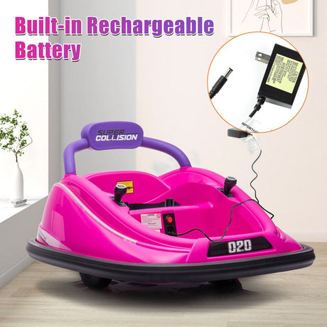 360° Rotating LED Bumper Car for Kids with Twin Motors and Parental Remote Control