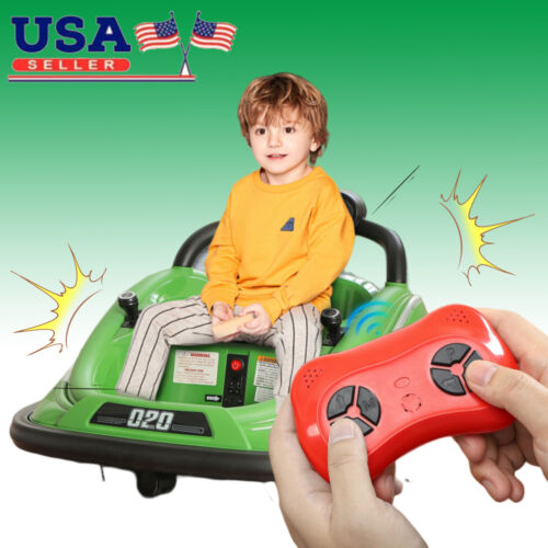 360° Spin Electric Bumper Car for Kids & Toddlers with Remote Control - Green, 12V, 2 Modes