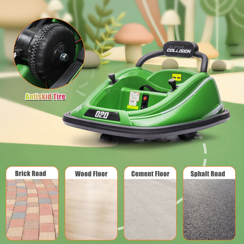 360° Spin Electric Bumper Car for Kids & Toddlers with Remote Control - Green, 12V, 2 Modes