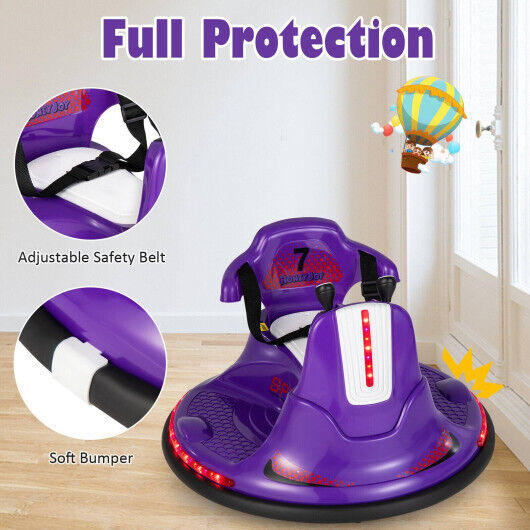 360 Spin Electric Bumper Car for Kids and Toddlers - Purple