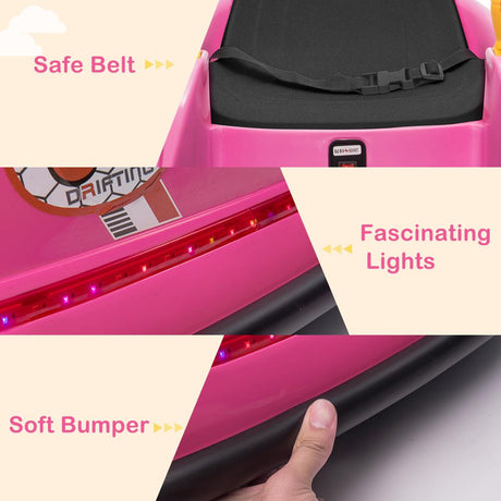360 Spin Electric Bumper Car for Kids with LED Lights - 6V Battery Powered