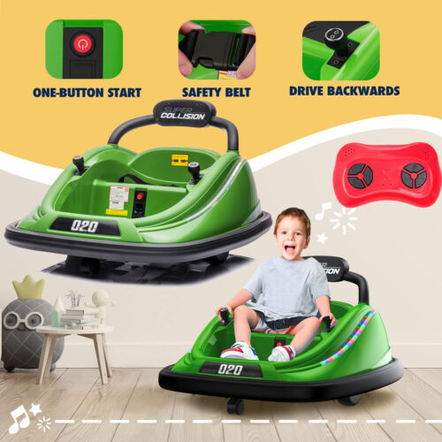 360° Spin Electric Bumper Car for Kids with LED Lights and Remote Control - 12V Ride On Vehicle