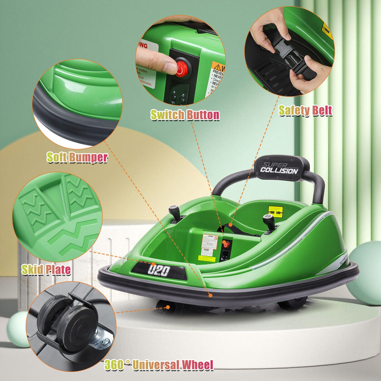 360° Spin Electric Bumper Car for Kids with Remote Control - 12V Electric Vehicle Toy
